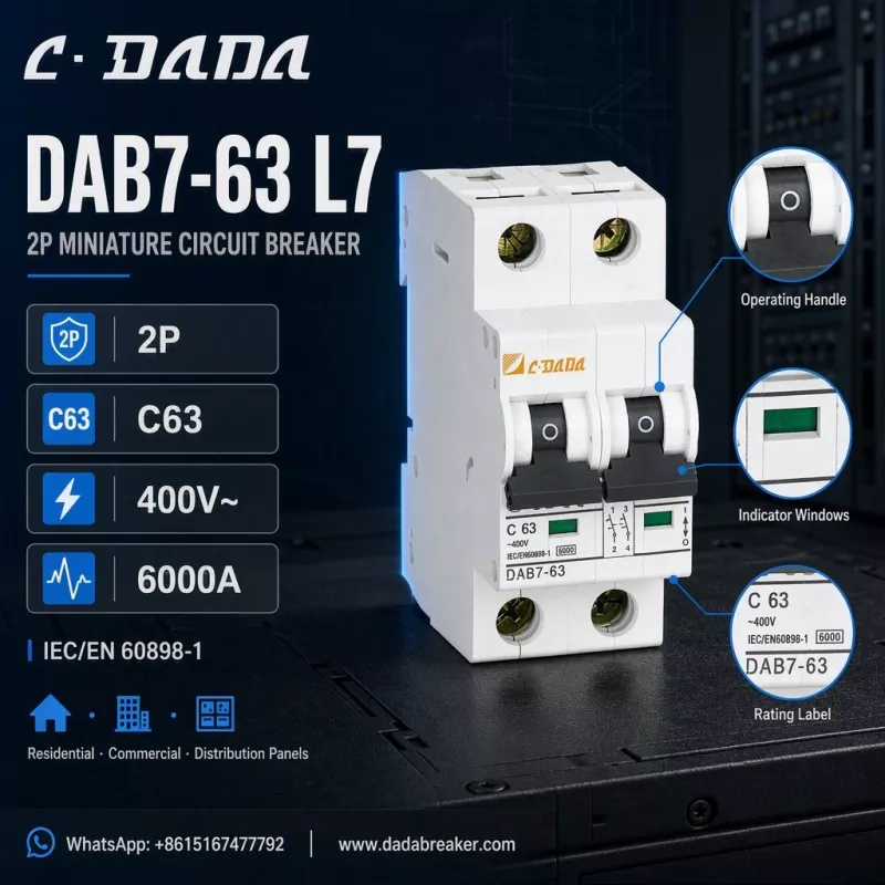 DAB7-63 L7 2P MCB - Átlátszó, kompakt védelem elosztó panelekhez